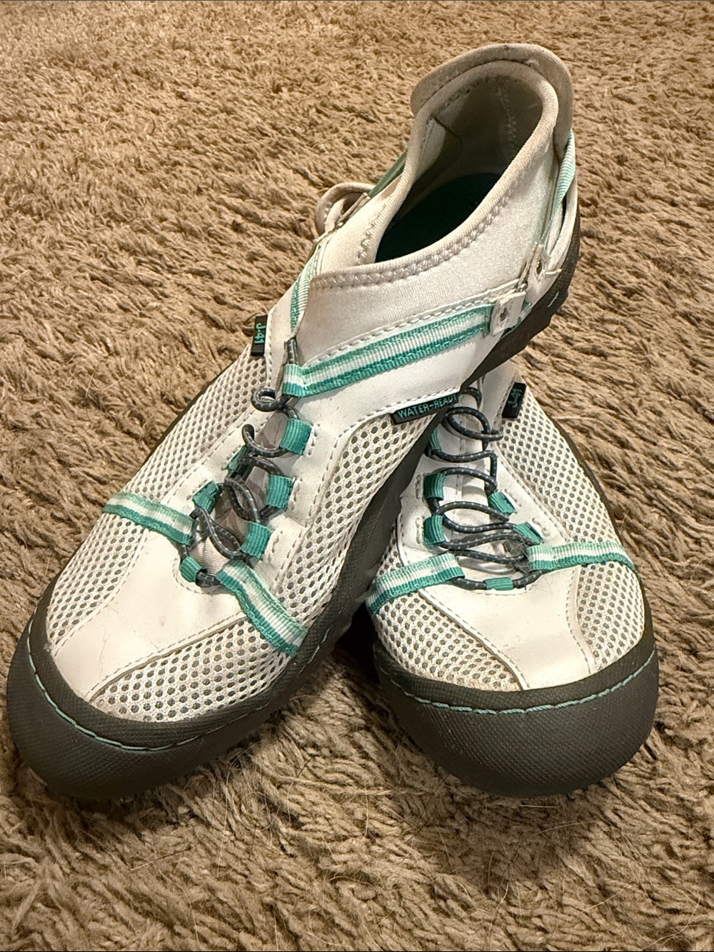 J-41 White and Teal Women's Water-Ready Sneakers